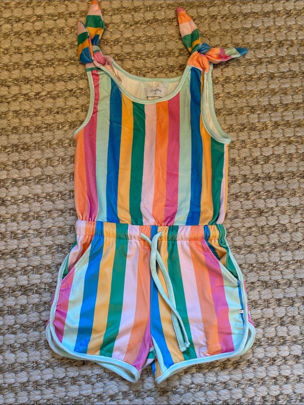 Girls' Multicolor Stripe Tie-Shoulder Romper